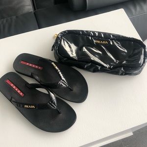 Authentic PRADA flip flops with pouch, size 38